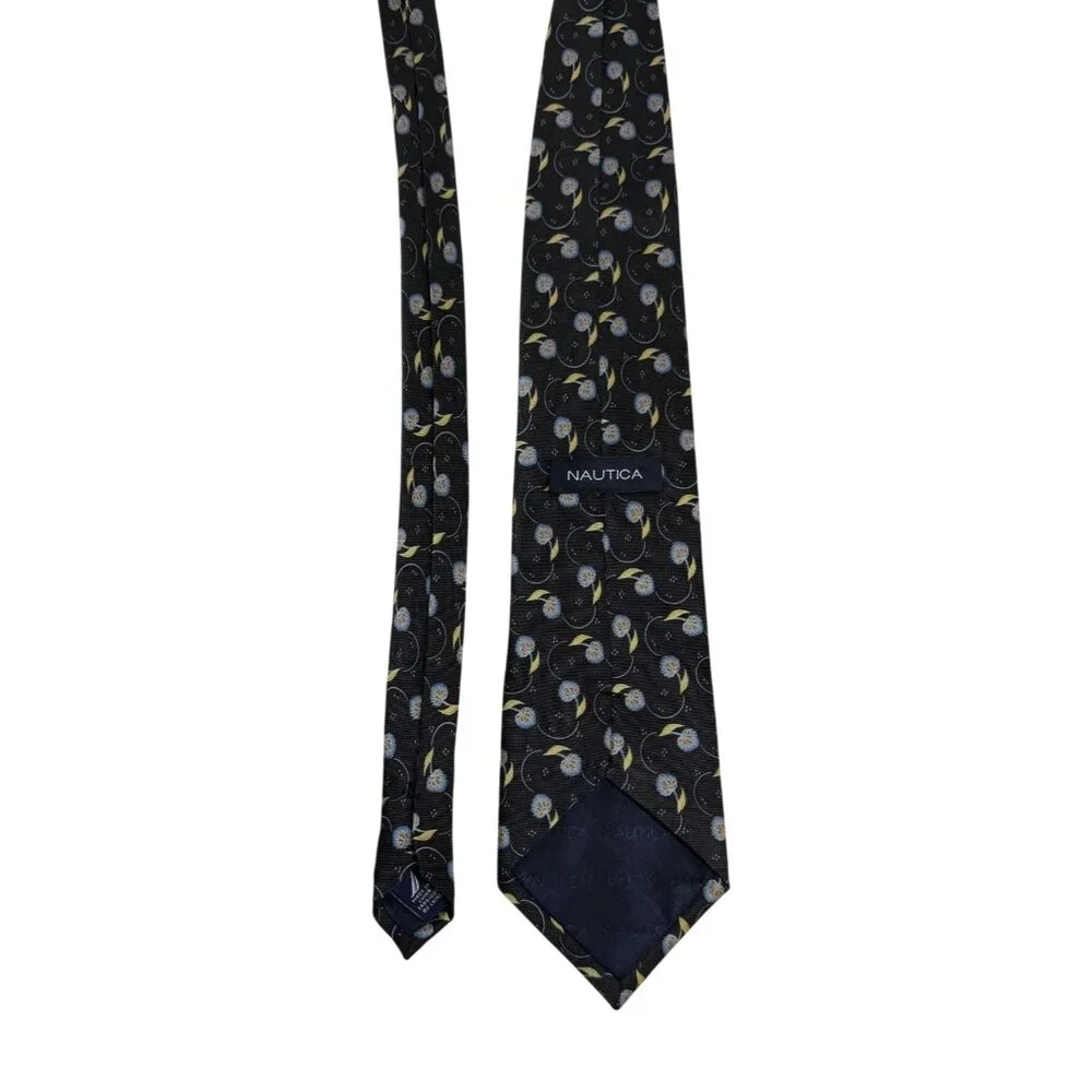 Nautica Mens Silk Floral Patterned Tie Dark Navy‎ Old Money Academia Preppy
